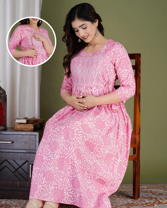 Pink Box Yog Maternity Nursing Gown with Feeding Zip