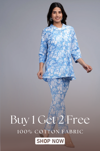 Lovely Sky Floral Printed Cotton Co Ord Set for Women