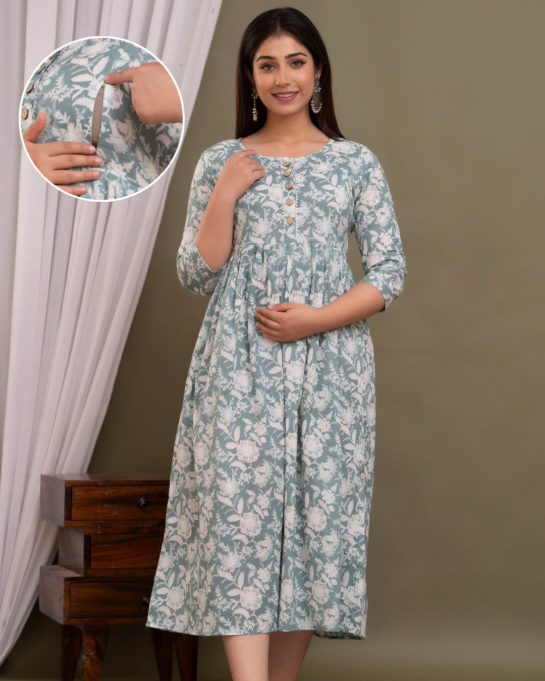 Cotton Sanganeri Print Maternity & Feeding Nursing Kurti