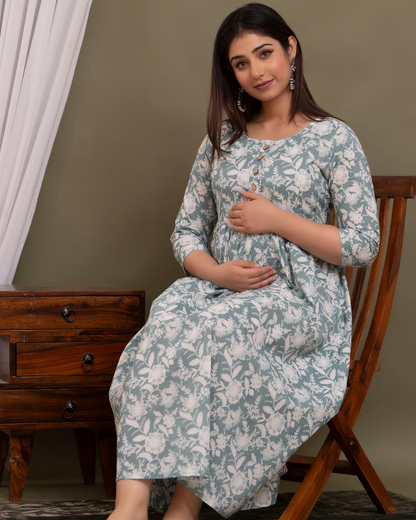 Cotton Sanganeri Print Maternity & Feeding Nursing Kurti