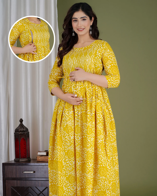 Yellow Box Yog Maternity Nursing Gown with Feeding Zip