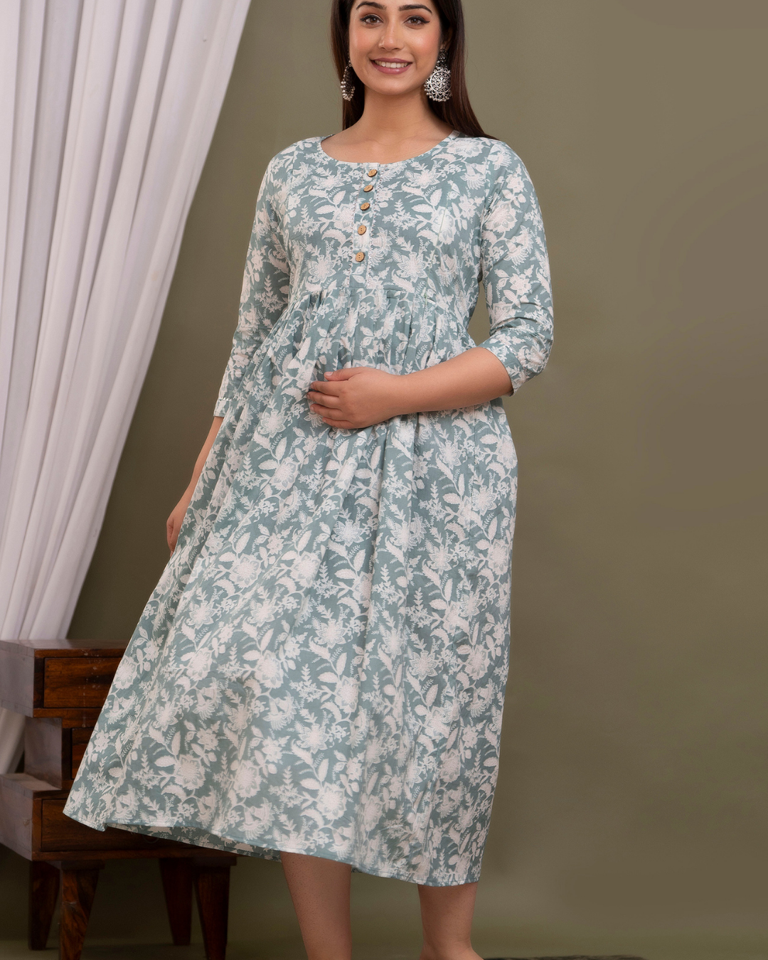 Cotton Sanganeri Print Maternity & Feeding Nursing Kurti