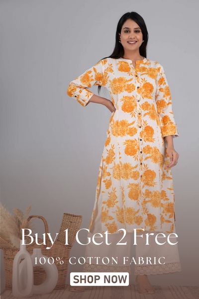 Mother's Choice Floral Printed Cyber Yellow Cotton Kurta with Plazo