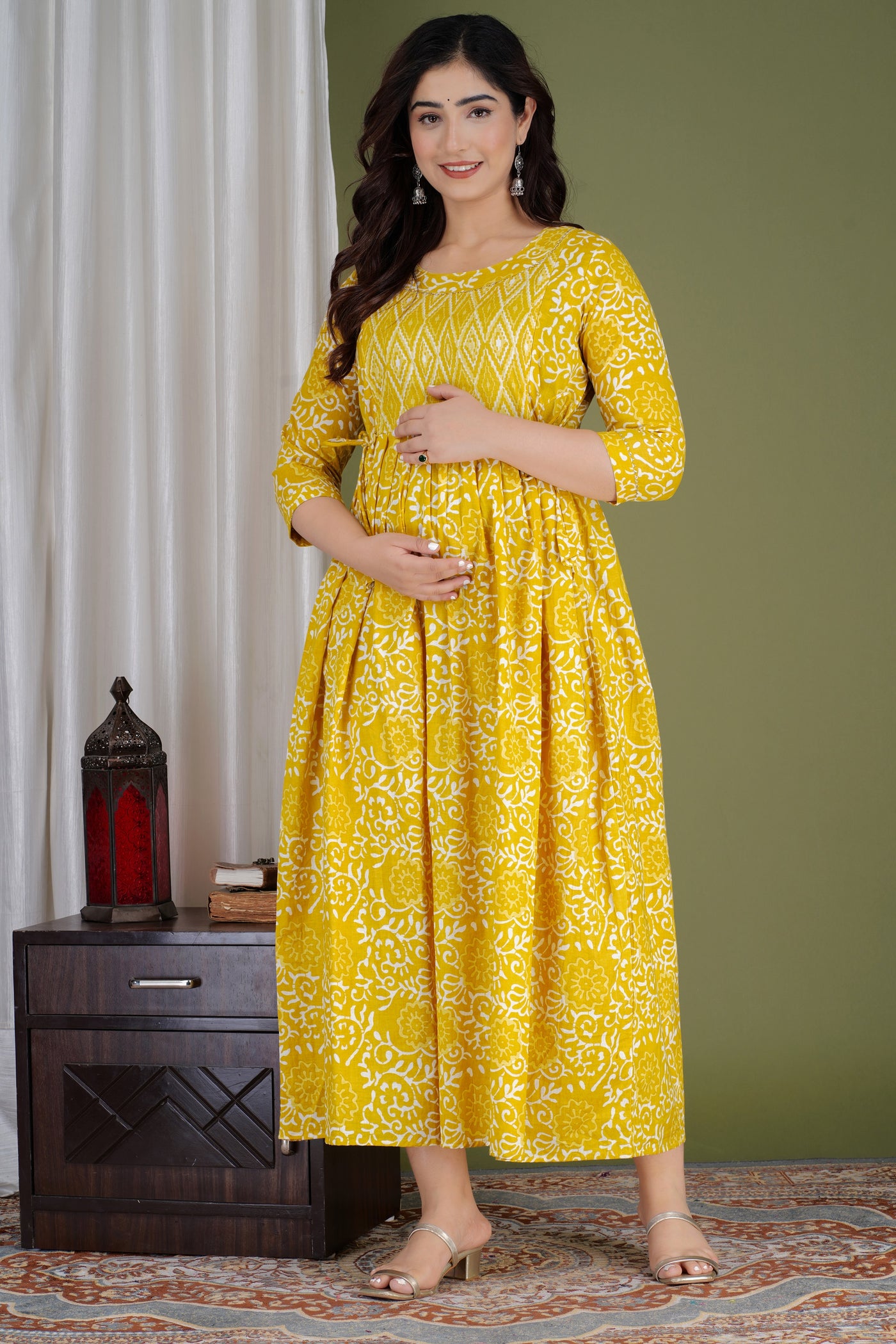 Yellow Box Yog Maternity Nursing Gown with Feeding Zip