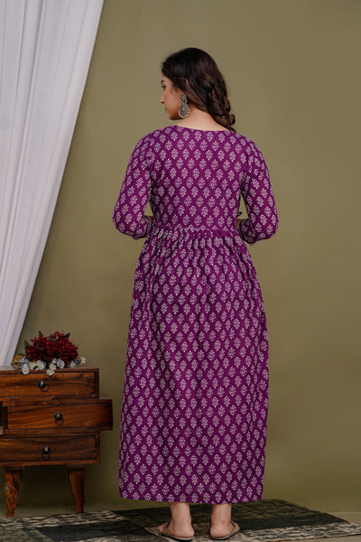 Eggplant Purple Maternity Nursing Gown with Feeding Zip
