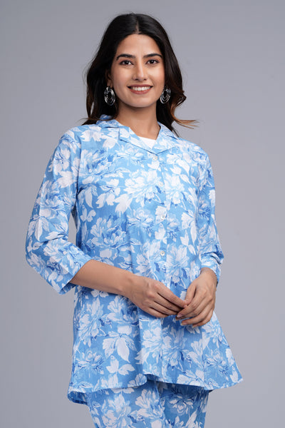 Lovely Sky Floral Printed Cotton Co Ord Set for Women
