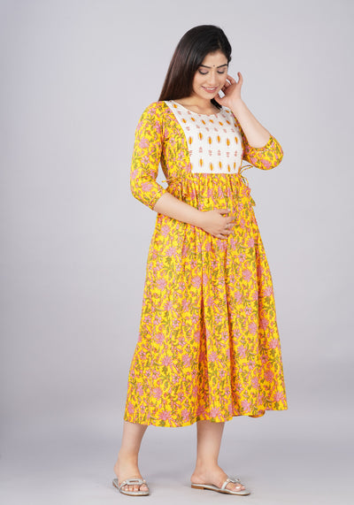 Yellow Yog Dori Maternity Nursing Gown with Feeding Zip
