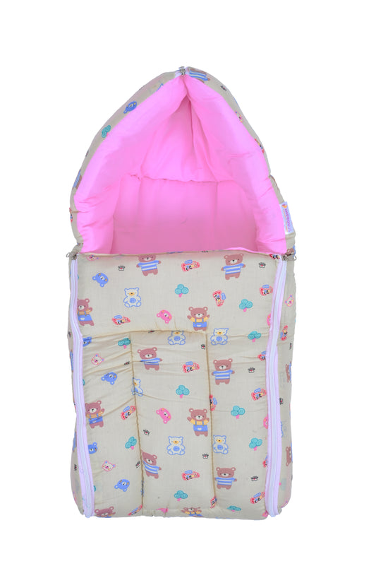 Improvus Pink Teddy print 3 in 1 Baby Bed & Carry Nest, for New Born & Infant, Portable Bassinet