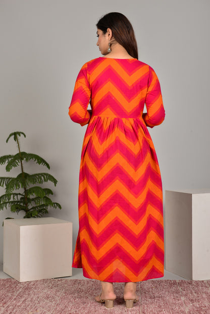 Pink Orange Maternity Nursing Gown with Feeding Zip