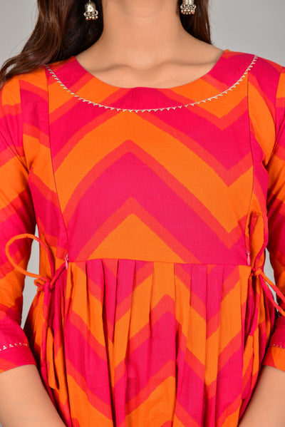 Pink Orange Maternity Nursing Gown with Feeding Zip