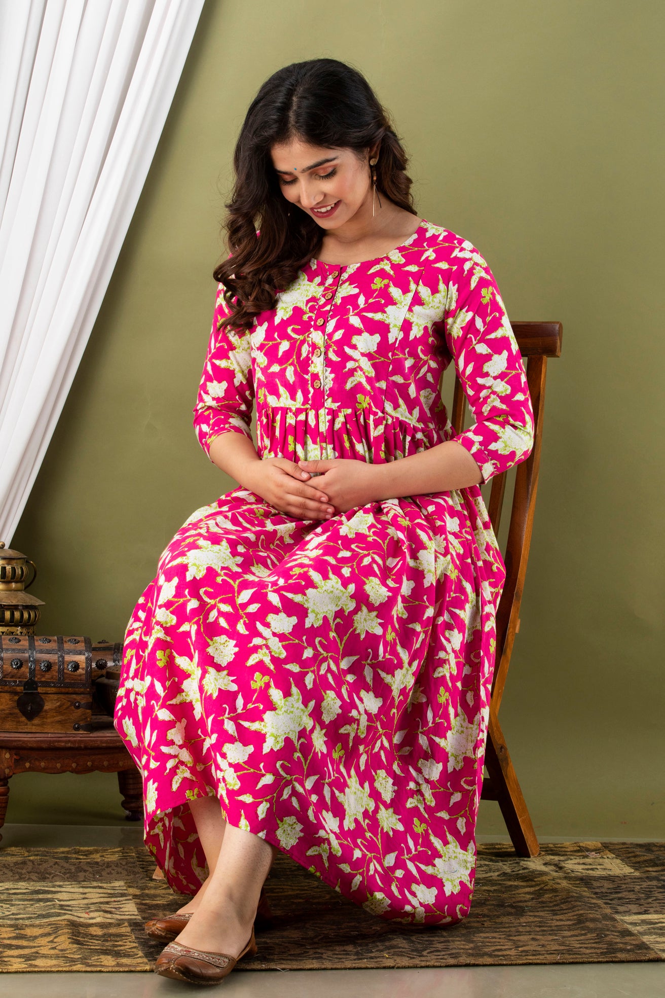 Rani Patti Print Maternity Nursing Gown with Feeding Zip