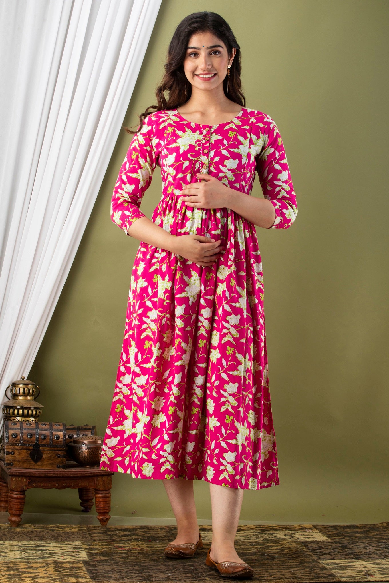 Rani Patti Print Maternity Nursing Gown with Feeding Zip