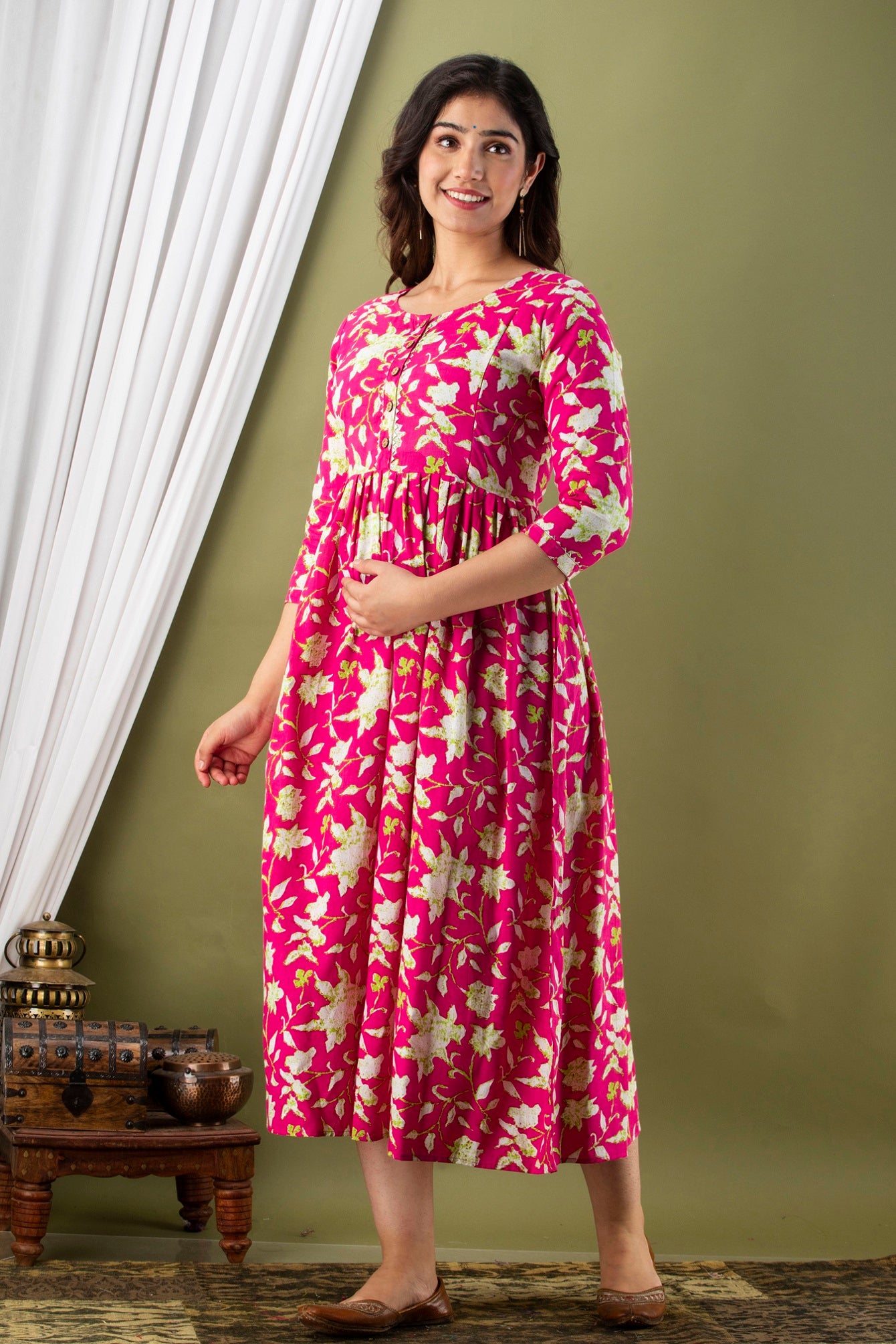 Rani Patti Print Maternity Nursing Gown with Feeding Zip