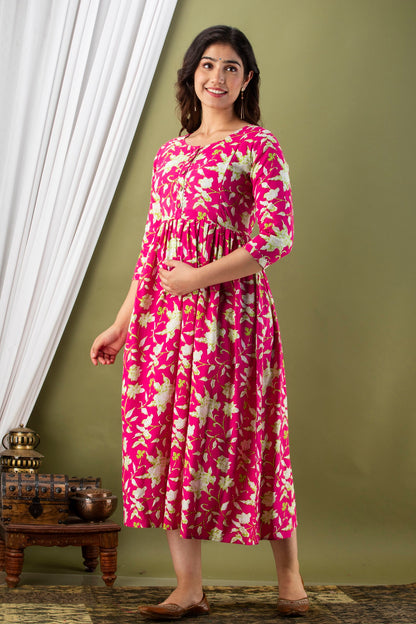 Rani Patti Print Maternity Nursing Gown with Feeding Zip