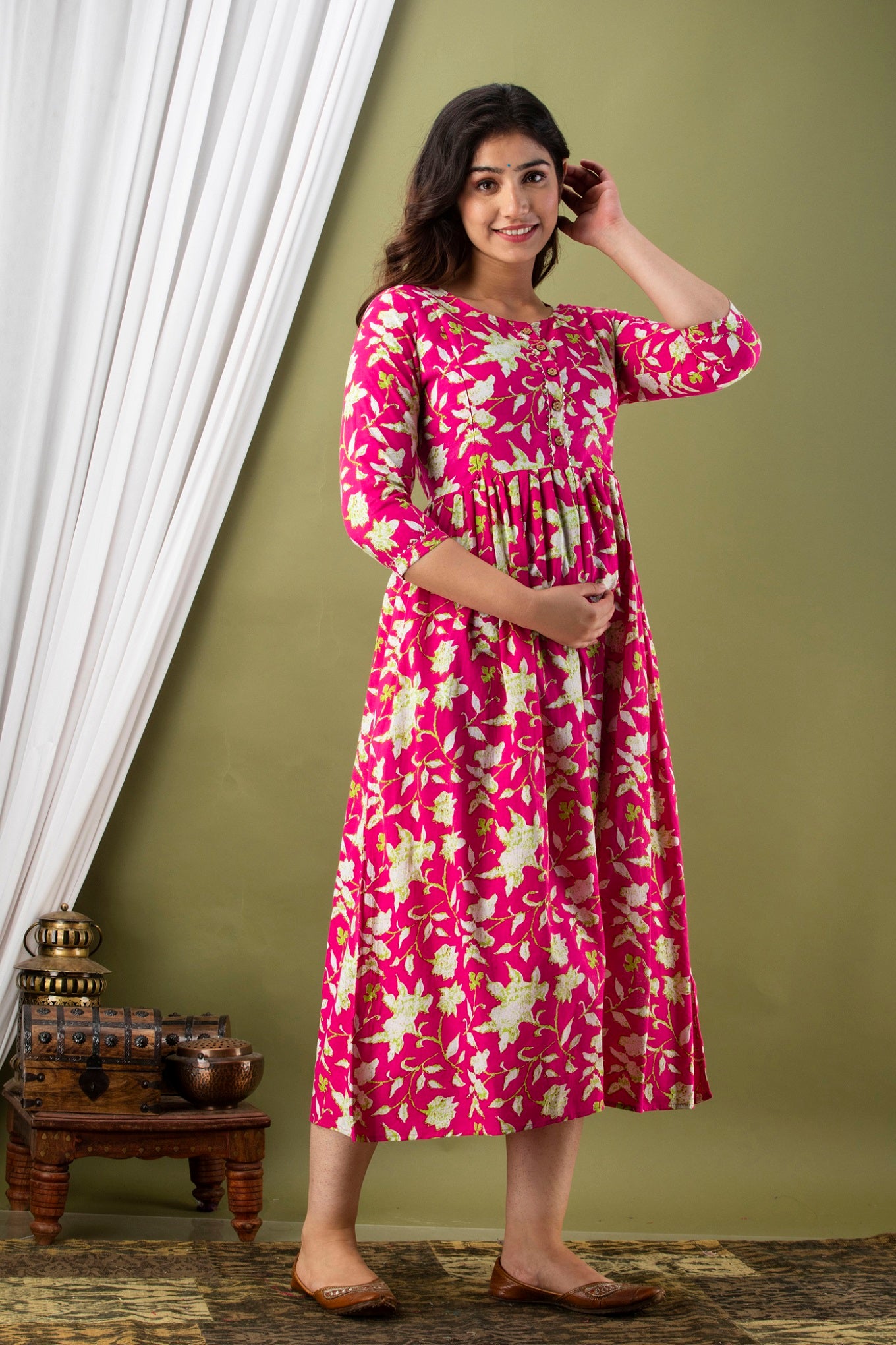 Rani Patti Print Maternity Nursing Gown with Feeding Zip