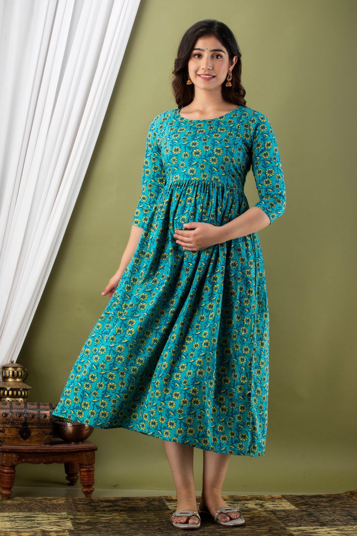 Feeding Gowns-Floor Length/Maternity/Party Wears-GREEN – Priya's Magic World