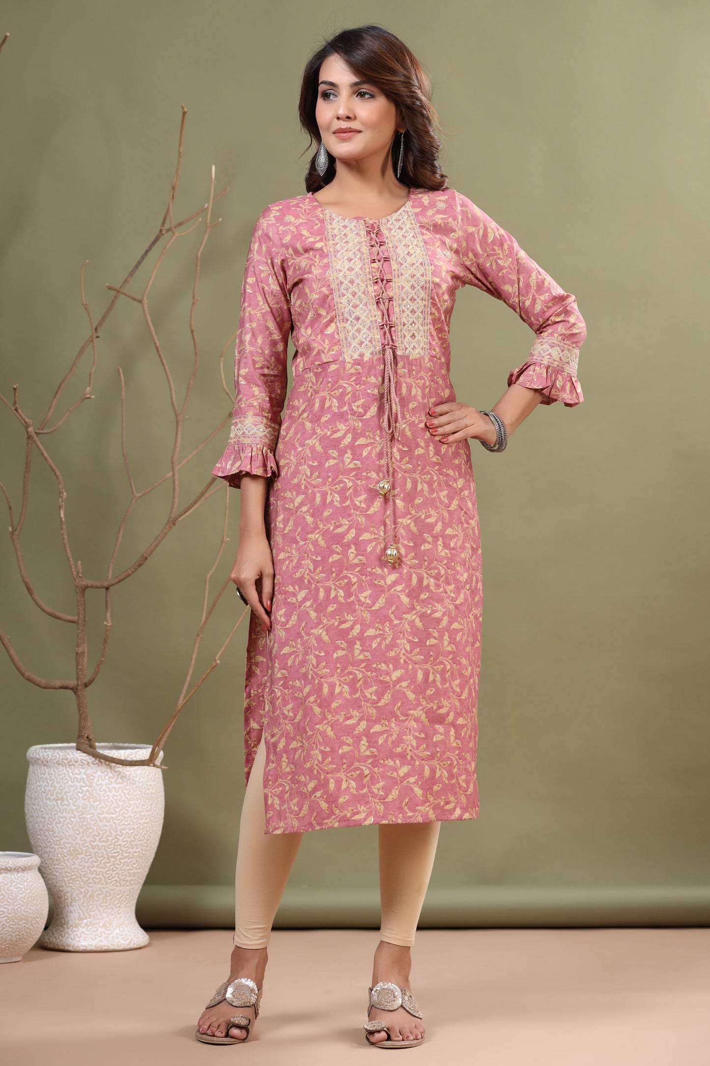 Pretty Pink Floral Printed Cotton Kurta