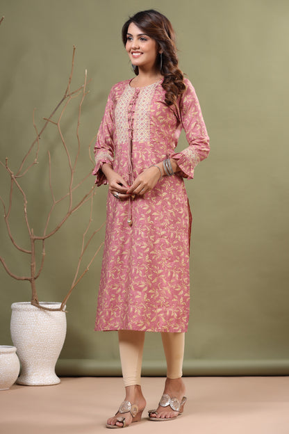 Pretty Pink Floral Printed Cotton Kurta