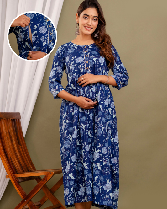 Elegant Bloom Maternity Gown: Invisible Feeding Zip