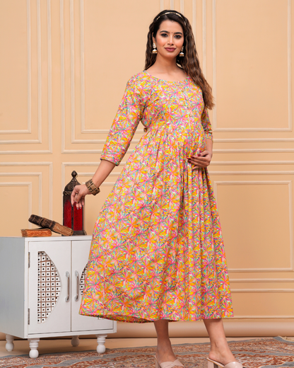 Multi-Color Floral Maternity Gown: Invisible Feeding Zip