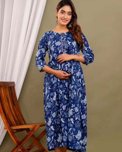 Elegant Bloom Maternity Gown: Invisible Feeding Zip