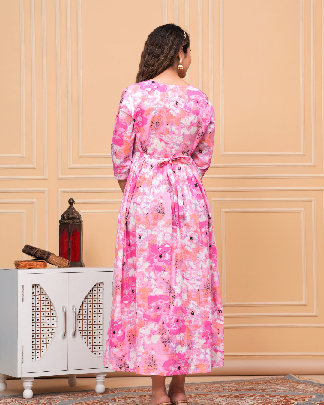 Pink Floral Maternity Gown: Invisible Feeding Zip