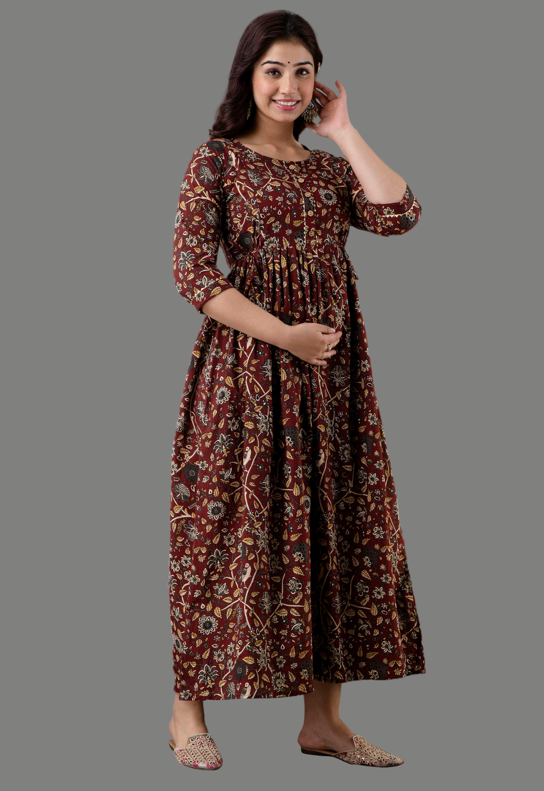 Mahroom Floral Pregnancy Gown: Dual Side Invisible Feeding Zips