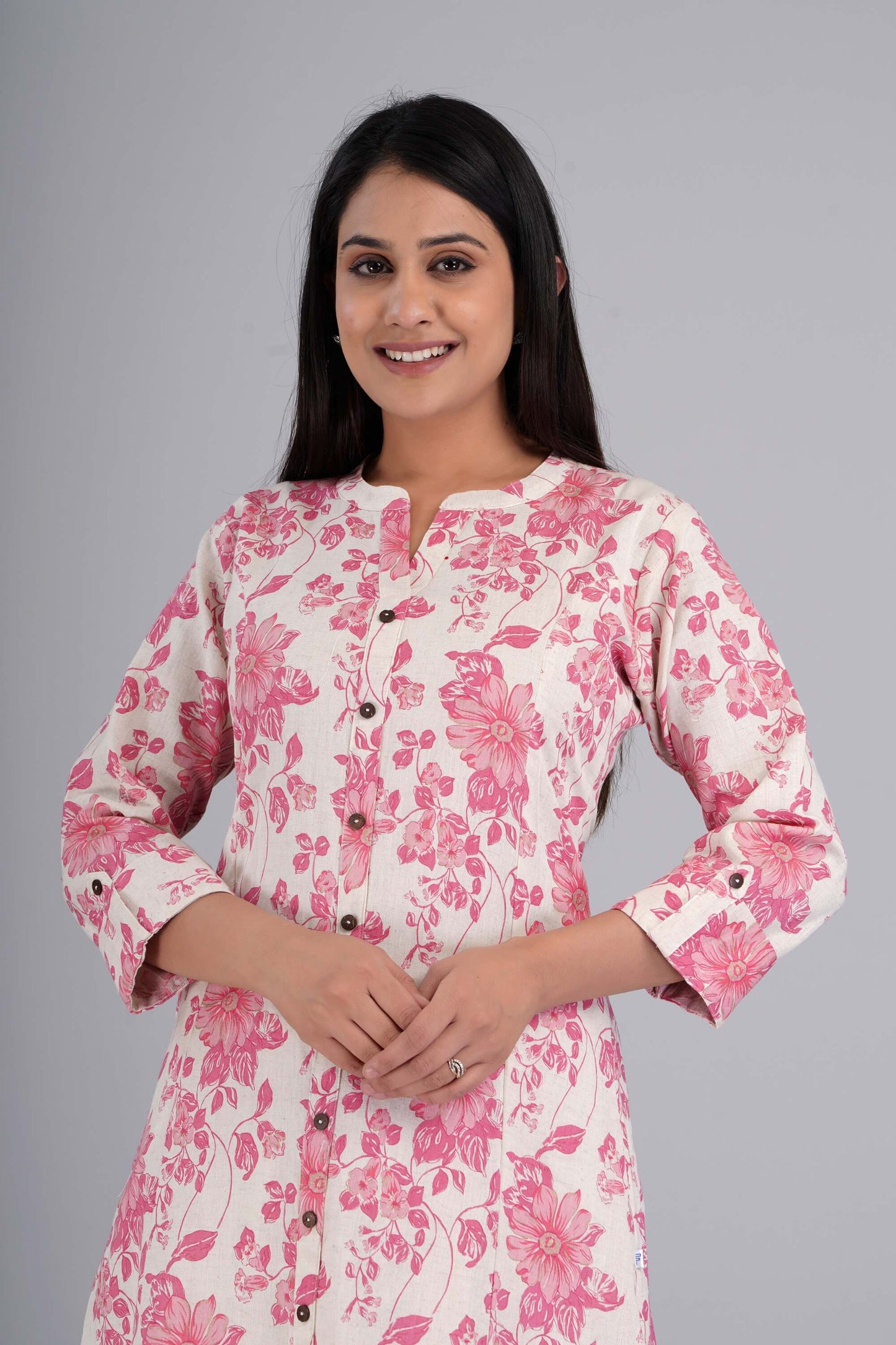 Classy Pink Floral Printed Cotton Kurta with Plazo Set for Women