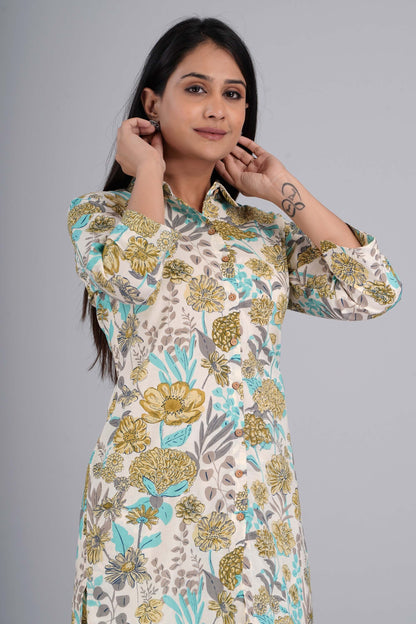 Gracy Green Floral Printed Cotton Co Ord Set for Women