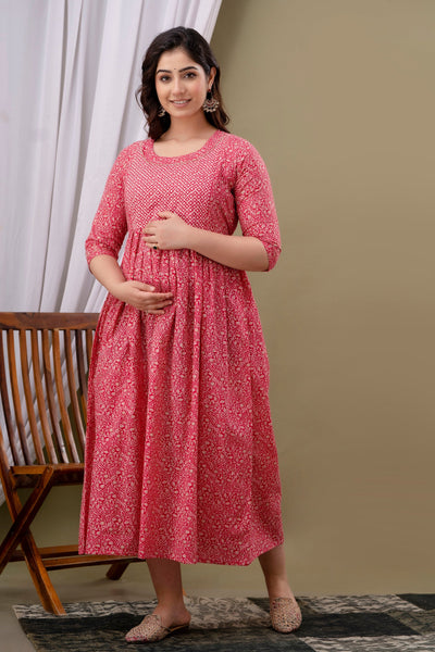 Rani Standard Print Maternity Gown: Dual Invisible Zips for Feeding