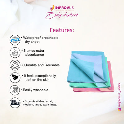 IMPROVUS Water Resistant Bed Protector Baby Dry Sheet,  pink pack of 2