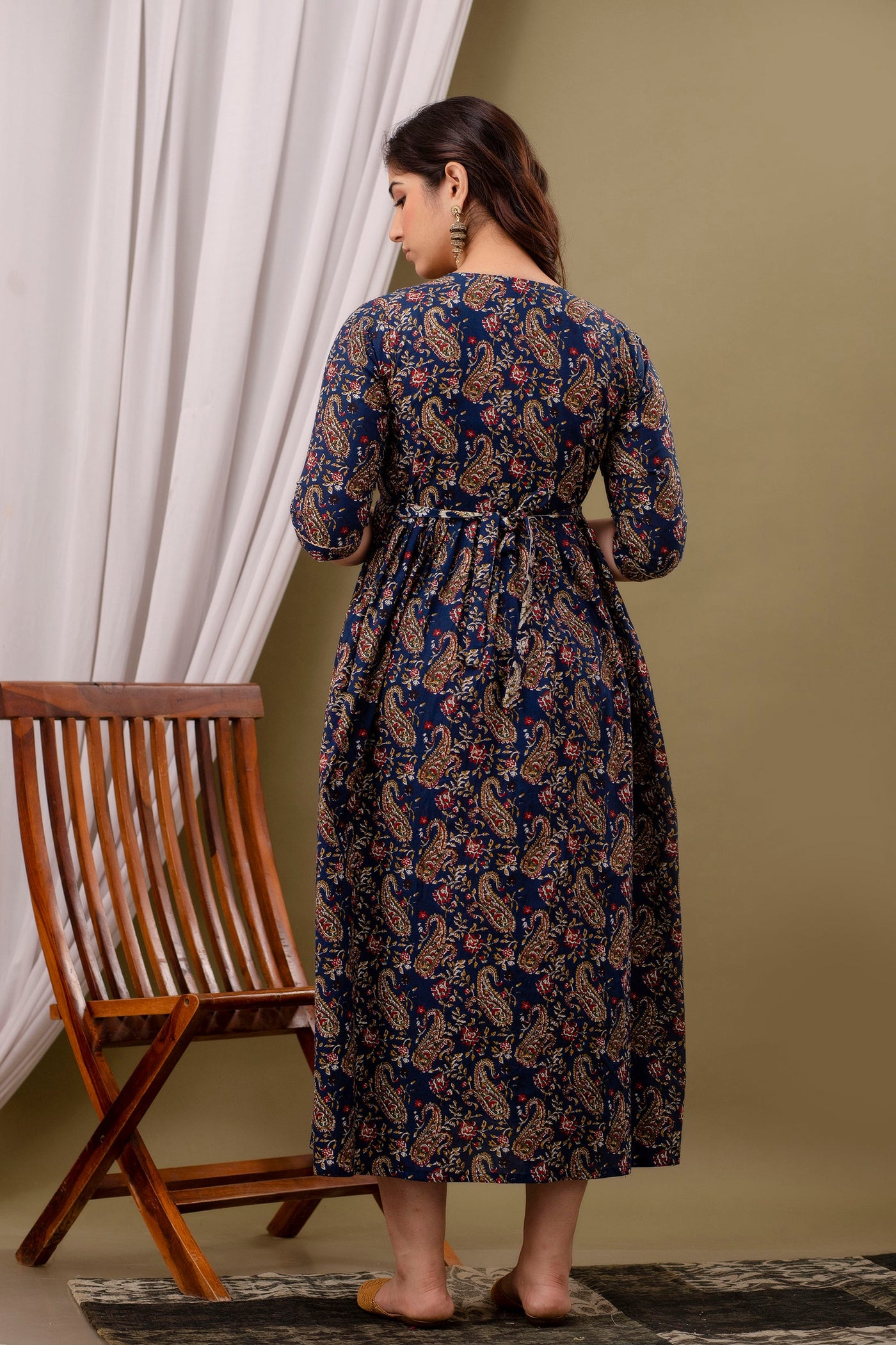 Royal Blue Floral Nursing Gown: Postpartum, Dual Invisible Zips