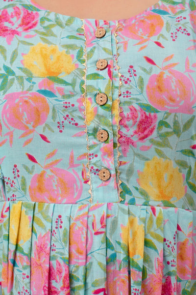Postpartum Nursing Gown: Pink & Yellow Flower Print, Dual Zips